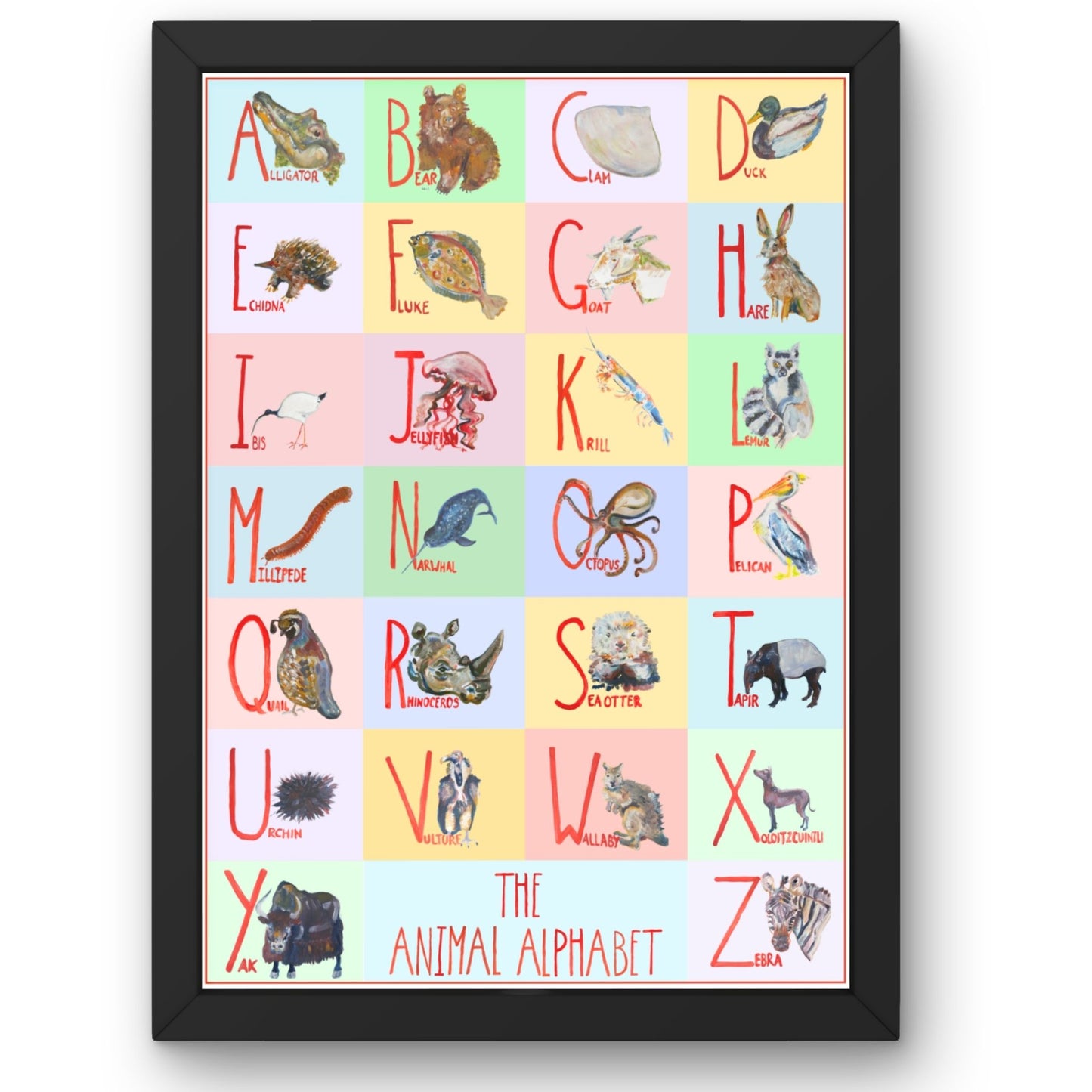 Animal Alphabet Pastel Art Print | Hand-Painted Nursery Poster | A1 A2 A3 | McBs