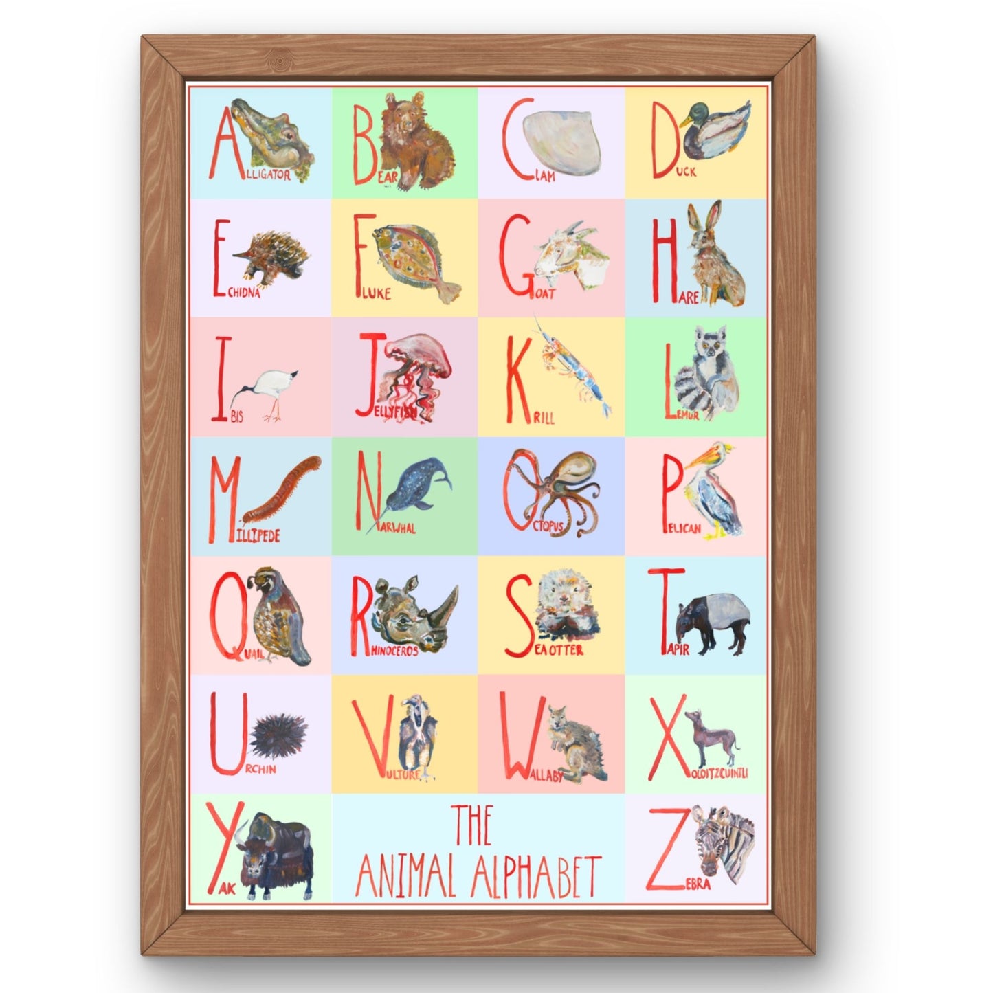 Animal Alphabet Pastel Art Print | Hand-Painted Nursery Poster | A1 A2 A3 | McBs