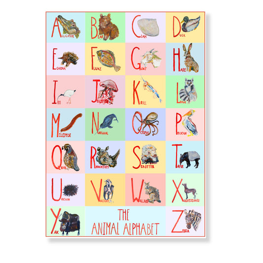 Animal Alphabet Pastel Art Print | Hand-Painted Nursery Poster | A1 A2 A3 | McBs